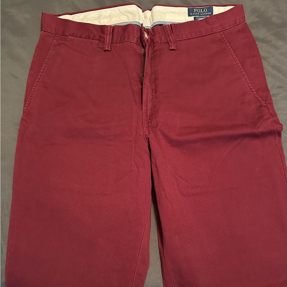 Polo Ralph Lauren Flat Front Chino Slack Pant 32x34 Deep Dark Red Moro
